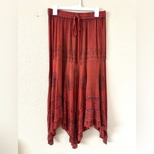 Just cruising Asymmetrical Women's boho embroidered Skirt in Burnt Red
